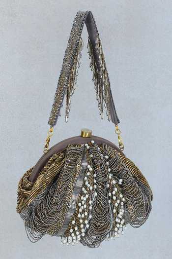 Buy Lovetobag Gold Embroidery, Beads, Pearls Ruche Embellished Soft Pouch Online at Aza Fashions Buy_Lovetobag_Gold Embroidery, Beads, Pearls Ruche Embellished Soft Pouch _Online_at_Aza_Fashions