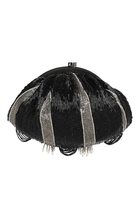 Buy_Lovetobag_Black Embellished Ruche Soft Pouch _Online_at_Aza_Fashions