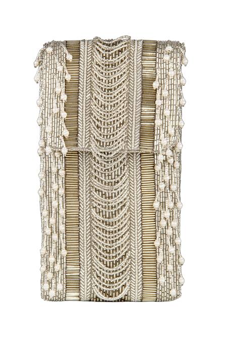 Lovetobag Silver Embellished Ruche Mobile Pouch Online at Aza Fashions Lovetobag_Silver Embellished Ruche Mobile Pouch _Online_at_Aza_Fashions