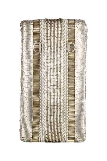 Lovetobag Silver Embellished Ruche Mobile Pouch at Aza Fashions Lovetobag_Silver Embellished Ruche Mobile Pouch _at_Aza_Fashions