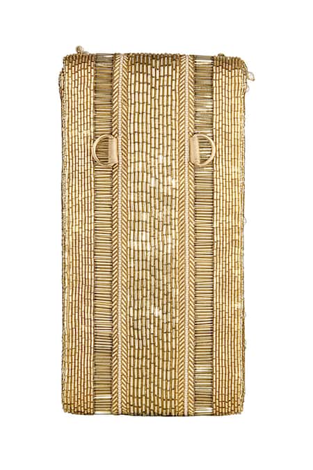Lovetobag Gold Embellished Ruche Mobile Pouch Online at Aza Fashions Lovetobag_Gold Embellished Ruche Mobile Pouch _Online_at_Aza_Fashions