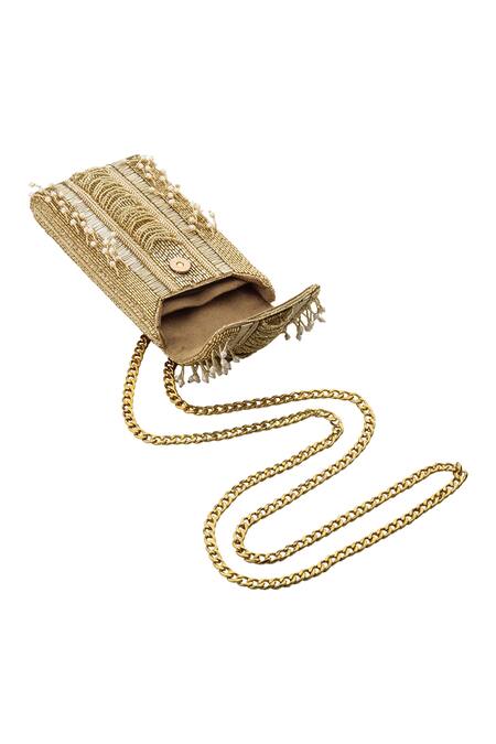 Buy Lovetobag Gold Embellished Ruche Mobile Pouch Online at Aza Fashions Buy_Lovetobag_Gold Embellished Ruche Mobile Pouch _Online_at_Aza_Fashions