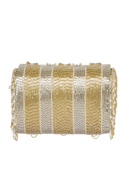 Buy_Lovetobag_Gold Embellished Ruche Flapover Clutch _Online_at_Aza_Fashions