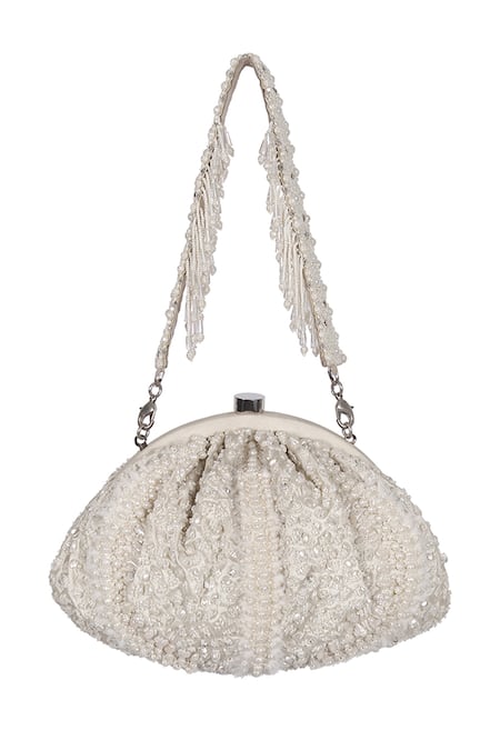 Lovetobag_Ivory Embellished Veira Soft Pouch _Online_at_Aza_Fashions