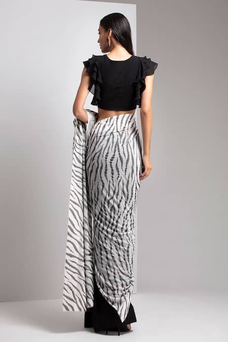 Shop_Chhaya Mehrotra_Black Pure Silk Georgette Round Embellished Saree With Blouse _at_Aza_Fashions