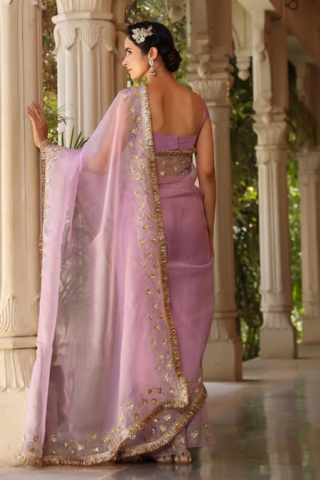 Shop Charu Makkar Purple Pure Silk Organza Champak Floral Saree at Aza Fashions Shop_Charu Makkar_Purple Pure Silk Organza Champak Floral Saree _at_Aza_Fashions