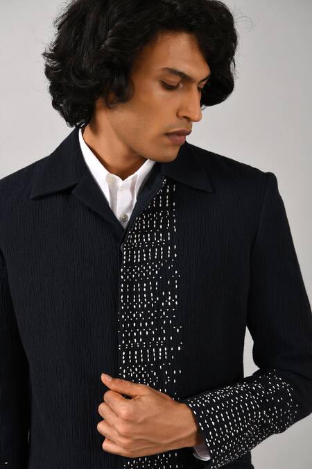 Countrymade_Blue Flax Crush Embroidered Jacket_at_Aza_Fashions