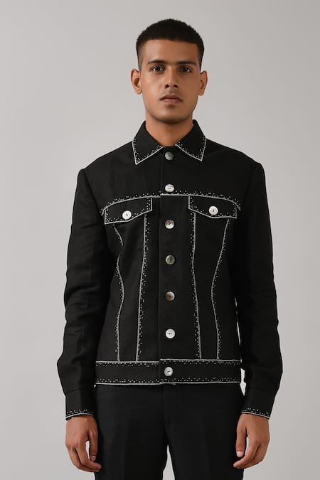 Countrymade Black Linen Embroidered Jacket 