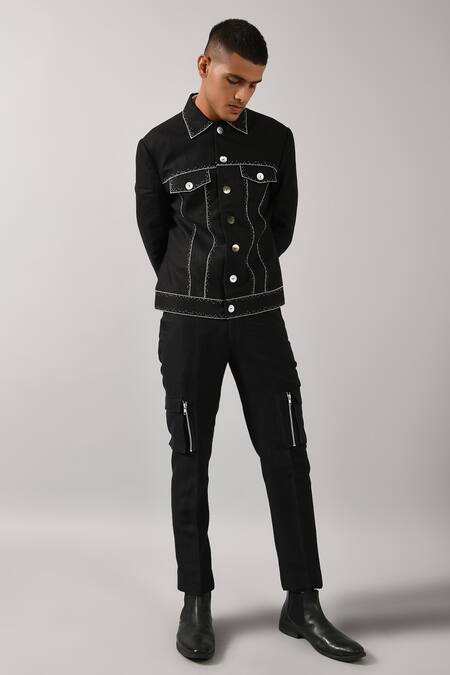 Buy_Countrymade_Black Linen Embroidered Jacket_Online_at_Aza_Fashions