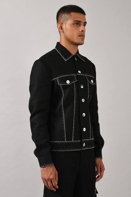Shop_Countrymade_Black Linen Embroidered Jacket_Online_at_Aza_Fashions