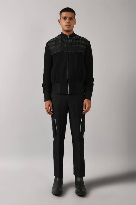 Countrymade_Black Flax Linen Embroidered Jacket_Online_at_Aza_Fashions