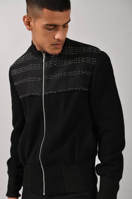 Countrymade_Black Flax Linen Embroidered Jacket_at_Aza_Fashions