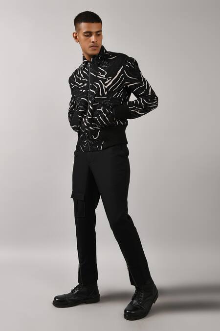 Buy_Countrymade_Black Bamboo Printed Zipper Jacket_Online_at_Aza_Fashions