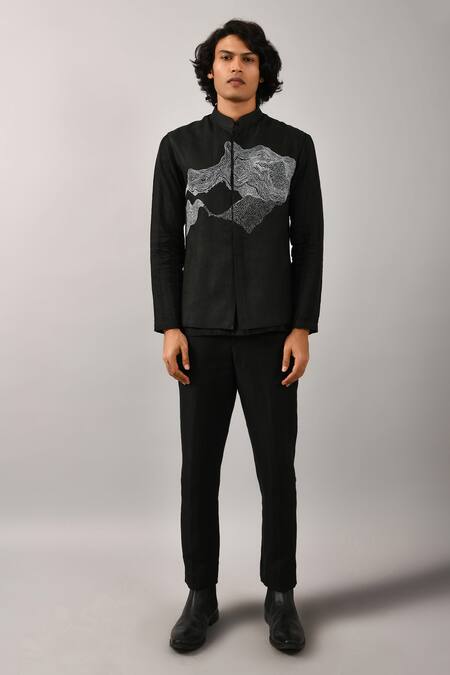 Buy_Countrymade_Black Linen Nehru Jacket_Online_at_Aza_Fashions