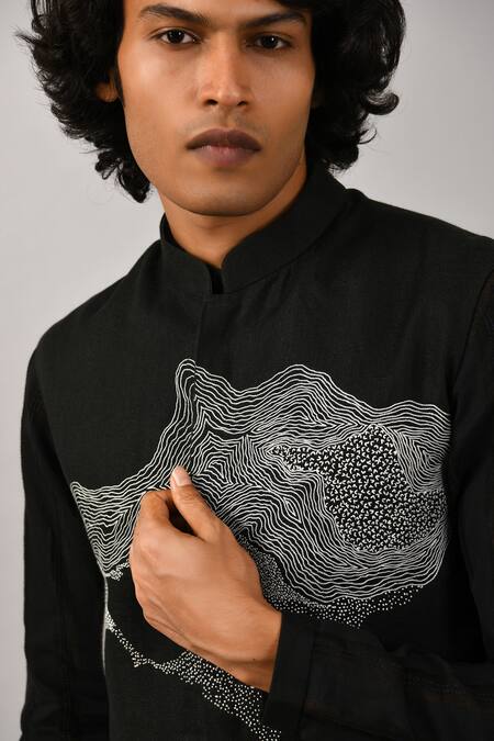 Shop_Countrymade_Black Linen Nehru Jacket_Online_at_Aza_Fashions