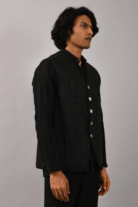 Countrymade Black Linen Nehru Jacket Online at Aza Fashions Countrymade_Black Linen Nehru Jacket_Online_at_Aza_Fashions