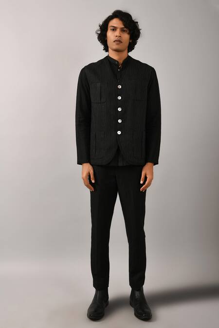 Buy Countrymade Black Linen Nehru Jacket Online at Aza Fashions Buy_Countrymade_Black Linen Nehru Jacket_Online_at_Aza_Fashions