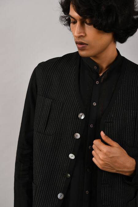 Shop Countrymade Black Linen Nehru Jacket Online at Aza Fashions Shop_Countrymade_Black Linen Nehru Jacket_Online_at_Aza_Fashions