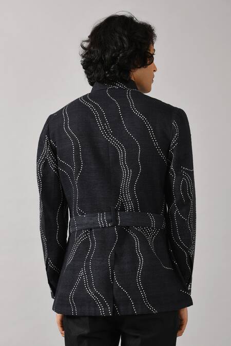 Shop_Countrymade_Blue Handloom Cotton Silk Safari Jacket_at_Aza_Fashions