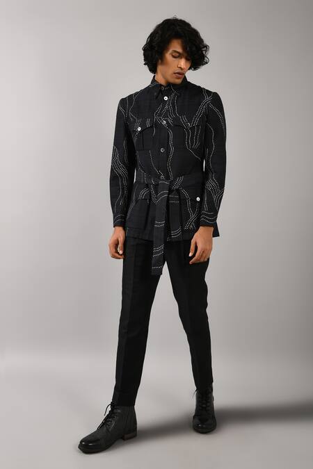 Shop_Countrymade_Blue Handloom Cotton Silk Safari Jacket_Online_at_Aza_Fashions