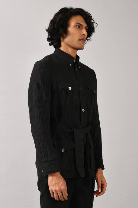 Buy_Countrymade_Black Linen Cotton Safari Jacket_Online_at_Aza_Fashions