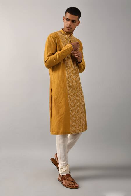 Countrymade Yellow Cotton, Chanderi Kurta Set Online at Aza Fashions Countrymade_Yellow Cotton, Chanderi Kurta Set_Online_at_Aza_Fashions