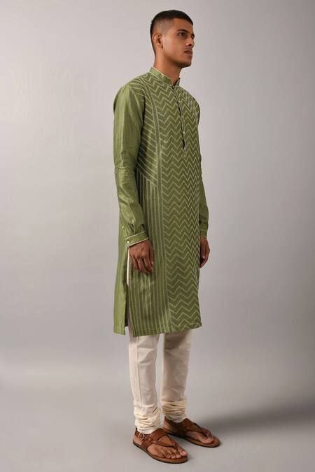 Buy_Countrymade_Green Cotton, Chanderi Kurta Set_Online_at_Aza_Fashions