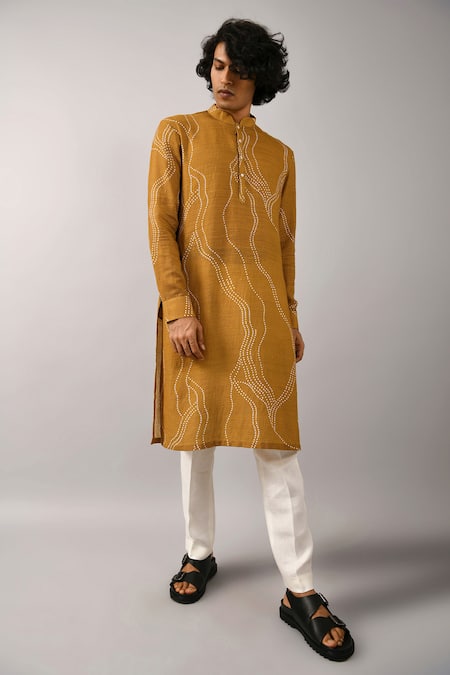 Shop_Countrymade_Yellow Handloom Cotton Kurta_Online_at_Aza_Fashions