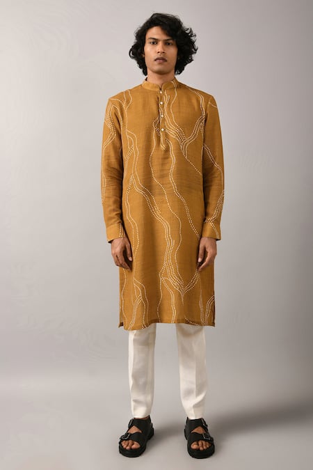 Buy_Countrymade_Yellow Handloom Cotton Kurta_Online_at_Aza_Fashions