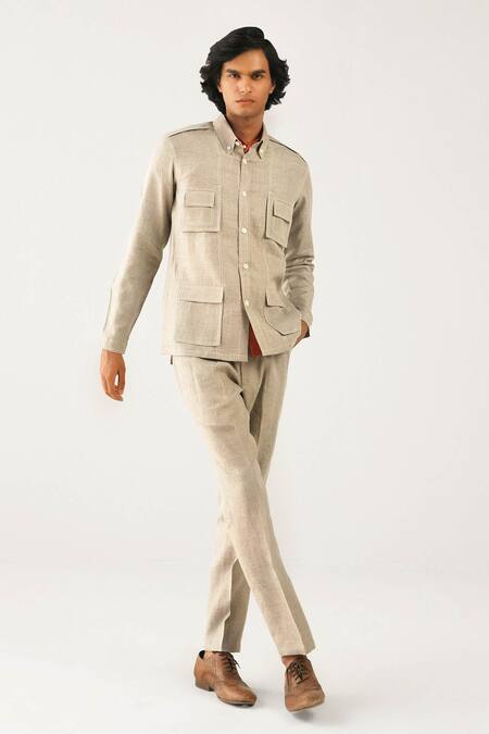 Countrymade_Beige Hemp Utility Jacket_Online_at_Aza_Fashions