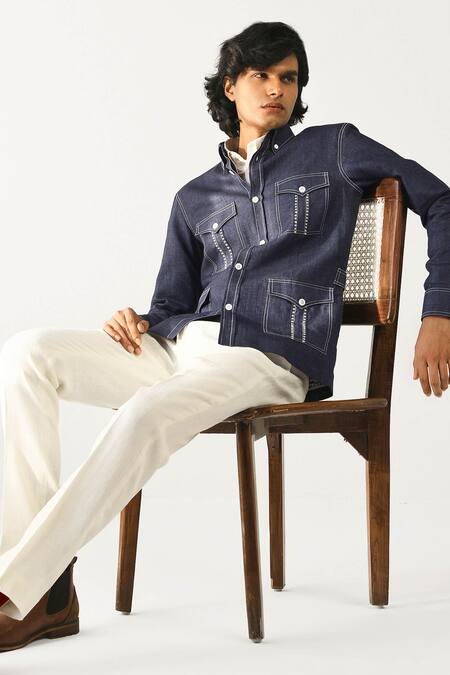 Buy_Countrymade_Blue Linen Utility Jacket_Online_at_Aza_Fashions