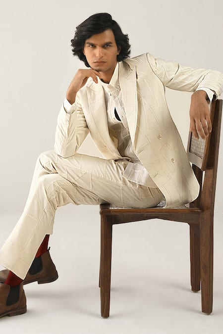 Buy_Countrymade_Beige Cotton Silk Blazer _Online_at_Aza_Fashions