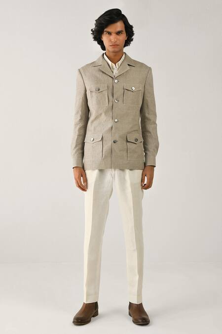 Countrymade_Beige Hemp Utility Jacket _Online_at_Aza_Fashions