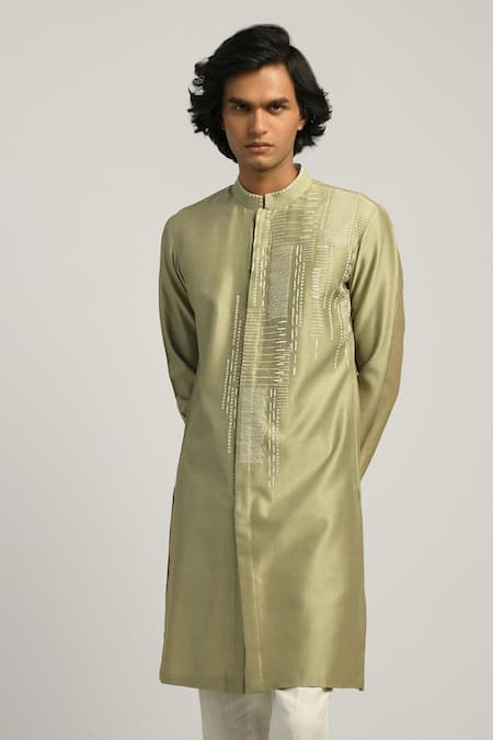 Countrymade Green Chanderi Embroidered Kurta 