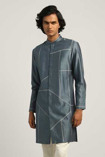 Buy Countrymade Blue Chanderi Embroidered Kurta at Aza Fashions Buy_Countrymade_Blue Chanderi Embroidered Kurta_at_Aza_Fashions