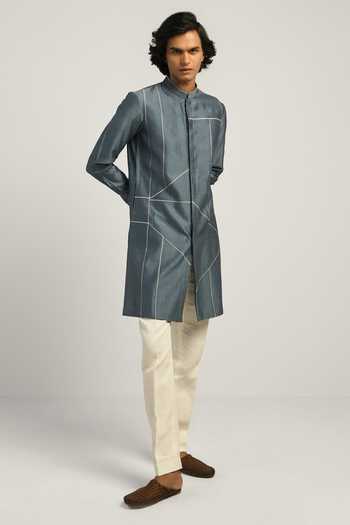 Countrymade_Blue Chanderi Embroidered Kurta_Online_at_Aza_Fashions