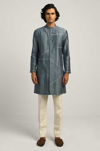 Buy_Countrymade_Blue Chanderi Embroidered Kurta_Online_at_Aza_Fashions