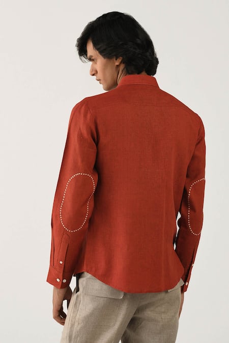Shop_Countrymade_Maroon Linen Embroidered Shirt_at_Aza_Fashions