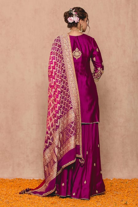 Surbhi Shah_Pink And Silk Lining Pure Embroidery & Kurta Sharara Set  _Online_at_Aza_Fashions