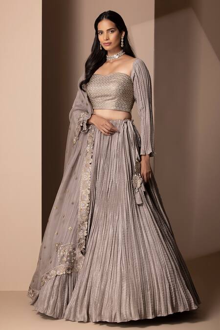 Chhaya Mehrotra Habutai Silk Crushed Lehenga Set 