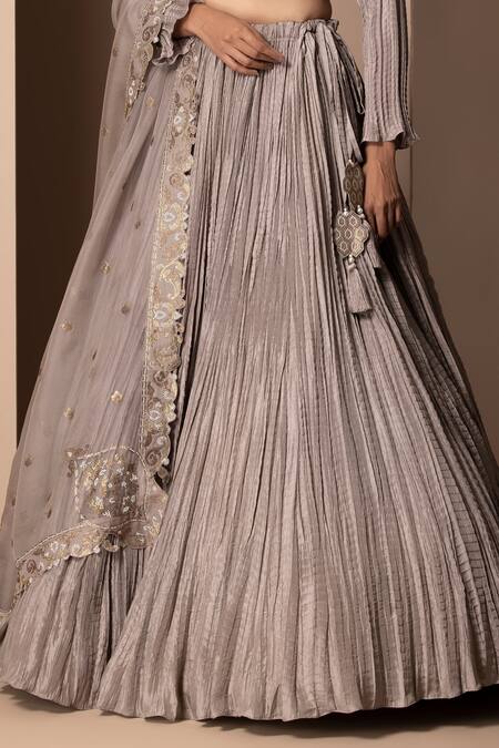 Chhaya Mehrotra Grey Pure Habutai Silk Sweetheart Neck Crushed Lehenga Set at Aza Fashions Chhaya Mehrotra_Grey Pure Habutai Silk Sweetheart Neck Crushed Lehenga Set _at_Aza_Fashions
