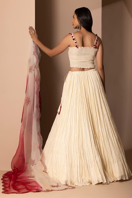 Shop Chhaya Mehrotra White Pure Habutai Silk Square Neck Crushed Lehenga Set at Aza Fashions Shop_Chhaya Mehrotra_White Pure Habutai Silk Square Neck Crushed Lehenga Set _at_Aza_Fashions