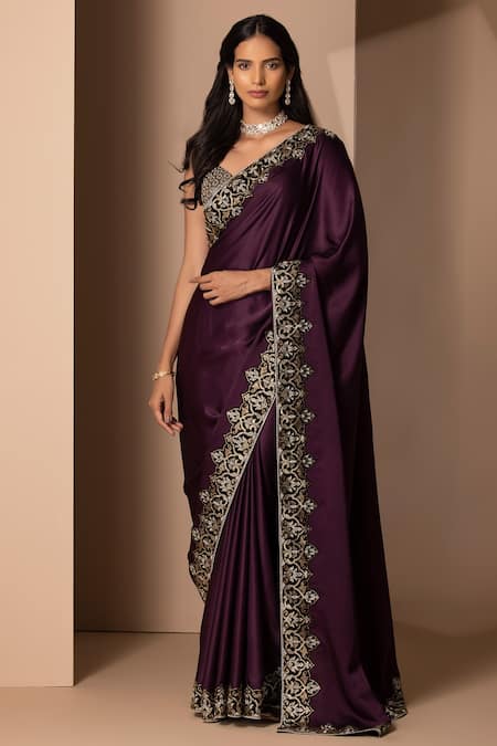 Purple Satin Draped Saree Set Design by NITIKA GUJRAL at Pernia's Pop Up  Shop 2024