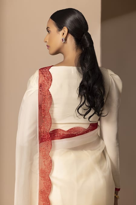 Shop Chhaya Mehrotra White Organza V Neck Saree With Blouse at Aza Fashions Shop_Chhaya Mehrotra_White Organza V Neck Saree With Blouse _at_Aza_Fashions