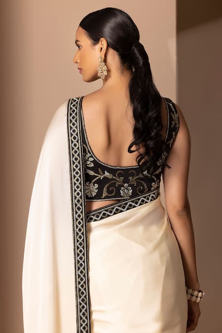 Shop Chhaya Mehrotra Beige Chamois Satin Round Saree With Embellished Blouse at Aza Fashions Shop_Chhaya Mehrotra_Beige Chamois Satin Round Saree With Embellished Blouse _at_Aza_Fashions