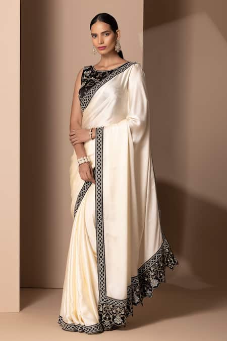 Chhaya Mehrotra Beige Chamois Satin Round Saree With Embellished Blouse Online at Aza Fashions Chhaya Mehrotra_Beige Chamois Satin Round Saree With Embellished Blouse _Online_at_Aza_Fashions