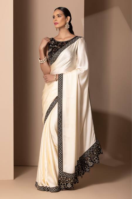 Buy Chhaya Mehrotra Beige Chamois Satin Round Saree With Embellished Blouse Online at Aza Fashions Buy_Chhaya Mehrotra_Beige Chamois Satin Round Saree With Embellished Blouse _Online_at_Aza_Fashions