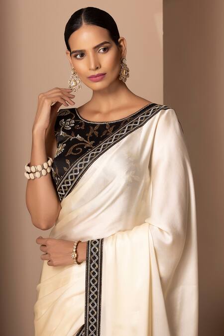 Shop Chhaya Mehrotra Beige Chamois Satin Round Saree With Embellished Blouse Online at Aza Fashions Shop_Chhaya Mehrotra_Beige Chamois Satin Round Saree With Embellished Blouse _Online_at_Aza_Fashions
