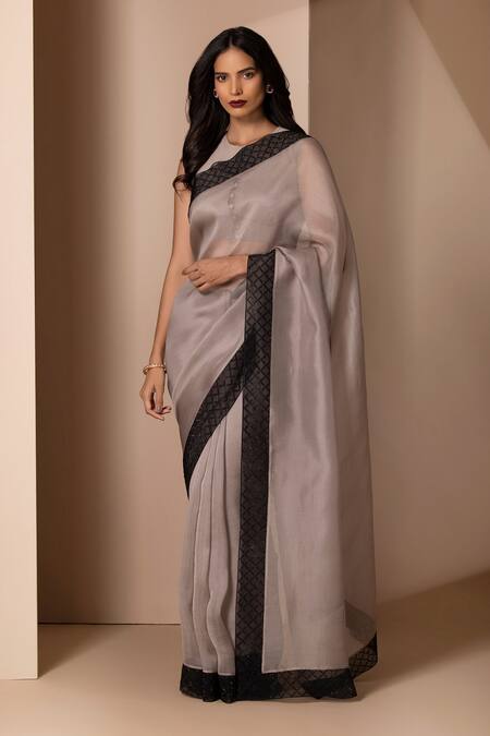 Chhaya Mehrotra Grey Organza Round Saree With Blouse Online at Aza Fashions Chhaya Mehrotra_Grey Organza Round Saree With Blouse _Online_at_Aza_Fashions