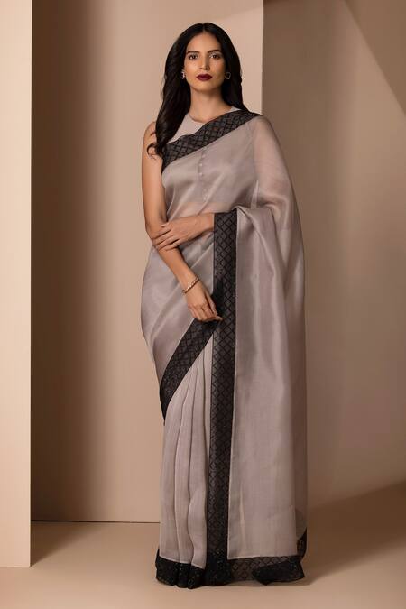 Buy Chhaya Mehrotra Grey Organza Round Saree With Blouse Online at Aza Fashions Buy_Chhaya Mehrotra_Grey Organza Round Saree With Blouse _Online_at_Aza_Fashions